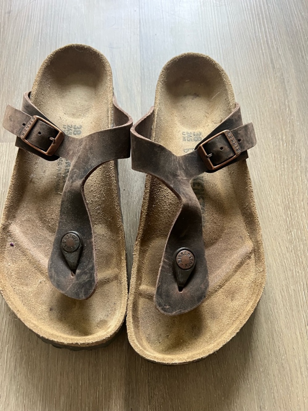 Birkenstock Brown Suede Toe-Post Sandals with Buckle